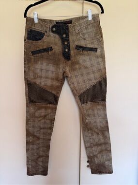 ILDF Plaid Skinny Pants in Taupe with Black Detailing